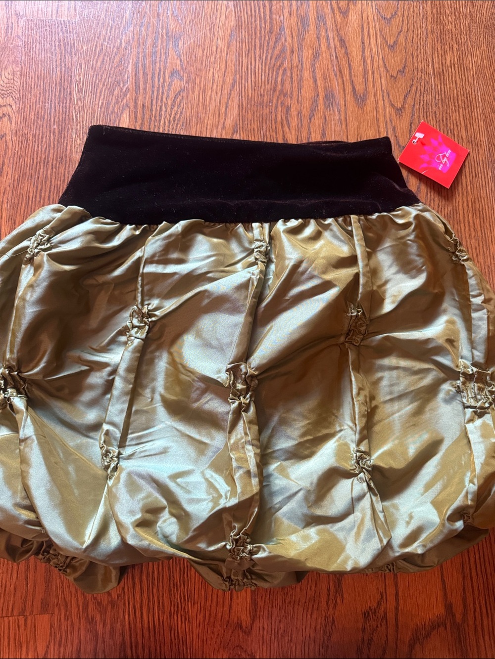 Girls Olive Bubble Skirt with Deep brown velvet Waistband